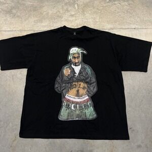 TUPAC SHAKUR 2Pac Rap Hip Hop Men Black Vintage Short Sleeve T-Shirt 3X Makaveli